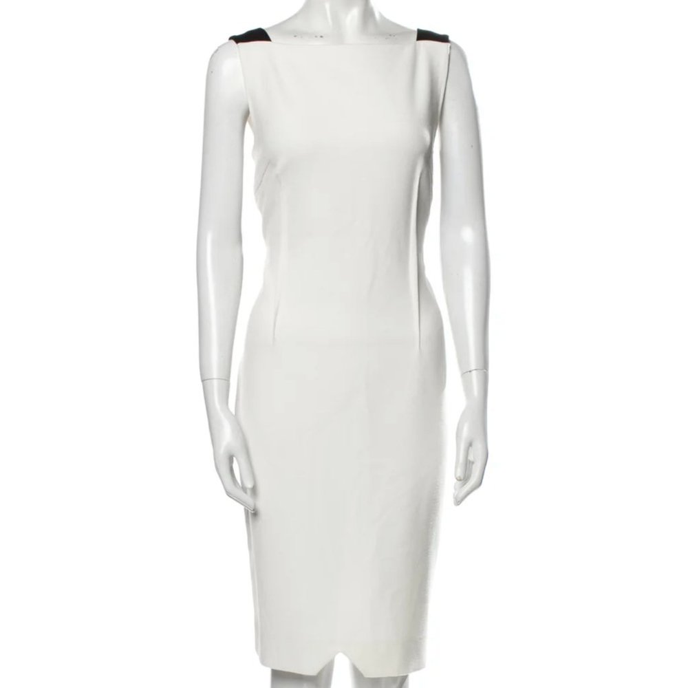 Roland Mouret White Black Sheath Dress Tailored Designer Midi UK 14